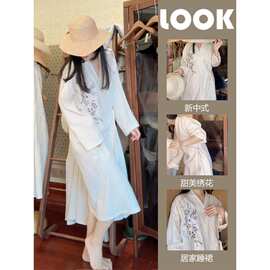 新中式绣花长袖睡衣女春秋款2026年新款高级棉纱睡裙家居服连衣裙