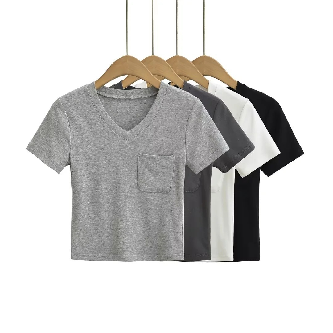 Solid color base summer fitted short fashionable T-shirt