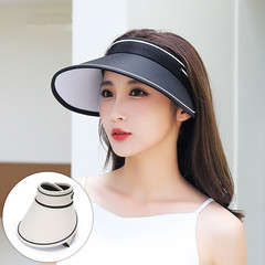 夏季防曬帽子女戶外騎車無頂遮陽帽時尚遮臉空頂發卡式大檐太陽帽