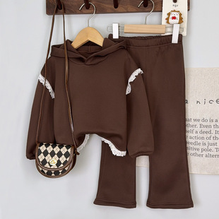 Girls Hooded Sweatshirt Suit Autumn and Winter Baby Girl Clothes Korean Style Kidsren's Clothing 2025 Kidsren's Lace Two-Piece Set