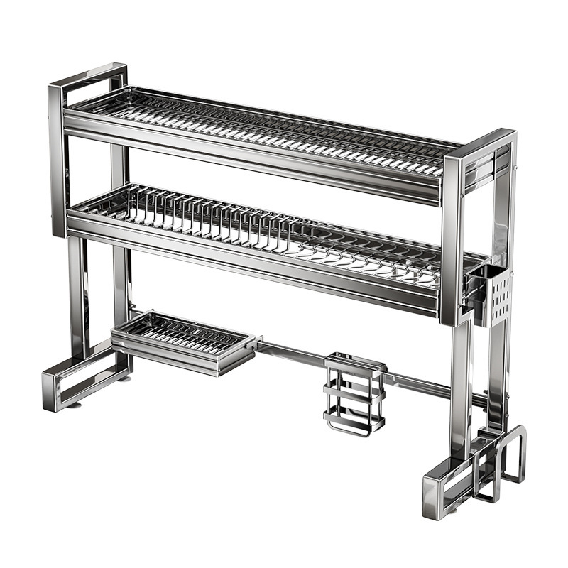 Estante de almacenamiento multifuncional de acero inoxidable sobre el fregadero de la cocina Placa de doble capa Placa de drenaje Placa de almacenamiento