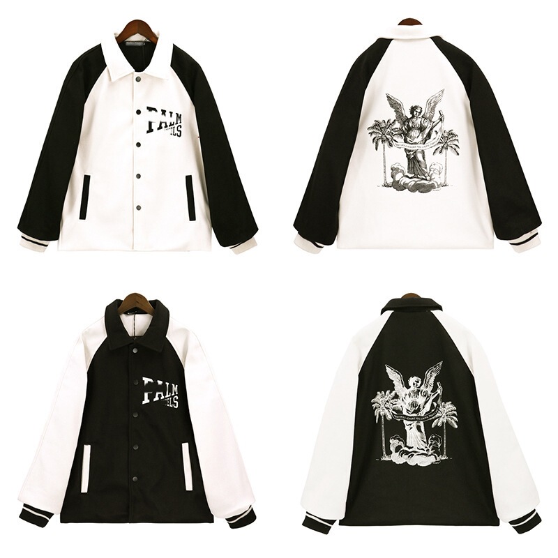 New Palm Academy Style Woolen Color-Block Jacket Palm Angels Baseball Uniform European and American Trendy Brand Men's Casual Jacket New Palm Academy Style Woolen Color-Block Jacket Palm Angels Baseball Uniform European and American Trendy Brand Men's Casual Jacket