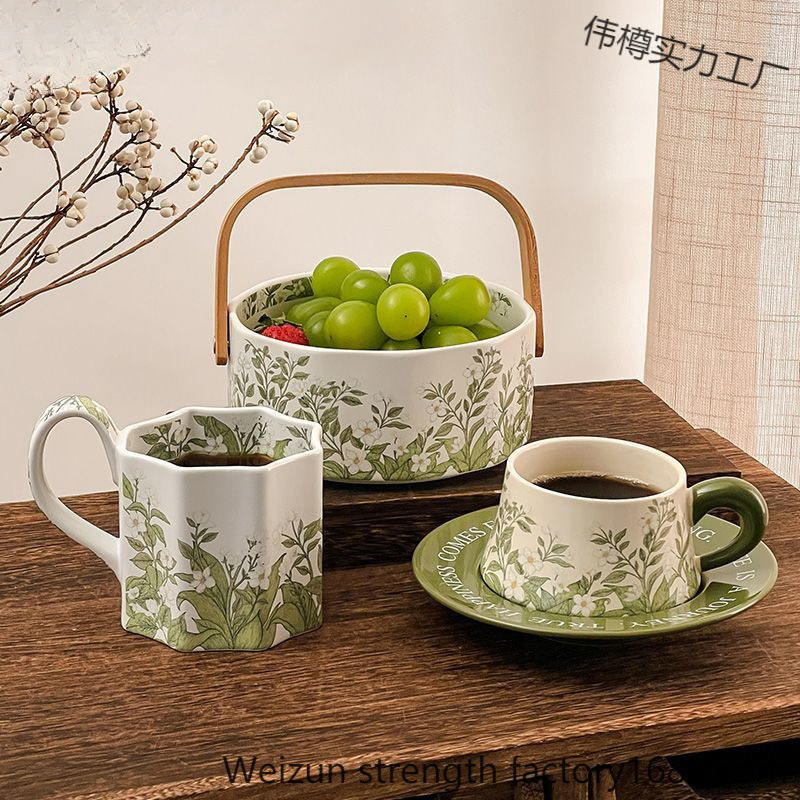 Juezhiyu Retro Original Design Home Fruit Snack Basket Gift Box Gift Bag Ceramic Lily of the Valley Flower Basket Set
