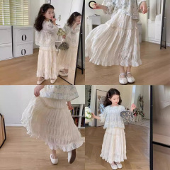 Girls' Skirts Children's 2024 New Summer Outfit Baby Korean Style Fashion Cute Casual Cupcake Skirt French Half-Skirt