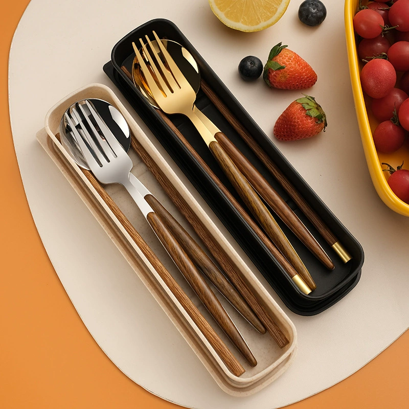 Handheld Stainless Steel Cutlery Set for Elementary Students, 3-Piece Fork Spoon Chopsticks