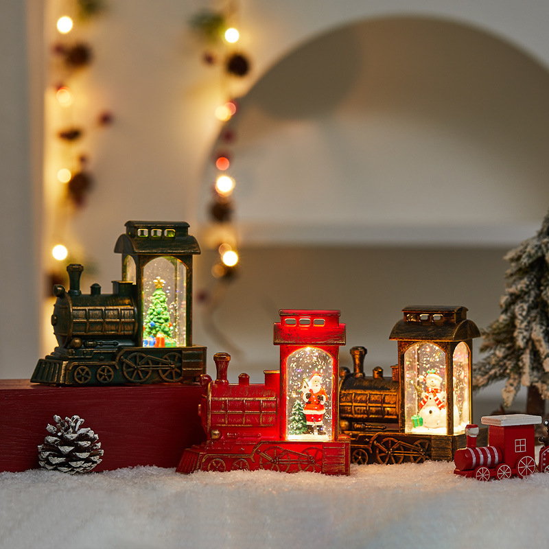 Christmas Snow Train Lantern Decor – Festive Miniature Light-Up Holiday Village Display With Santa, Snowman & Tree Designs For Tabletop_voghion.com