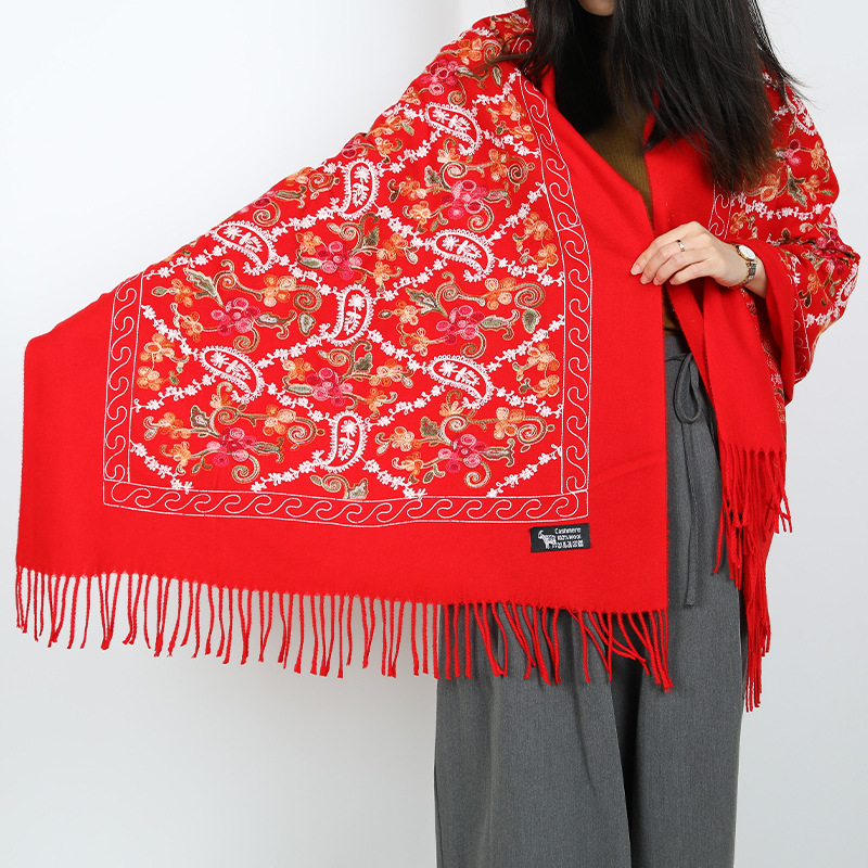 2024 nuevo invierno estilo nacional de invierno bufandas de cachemira flor de caju decoración cálida