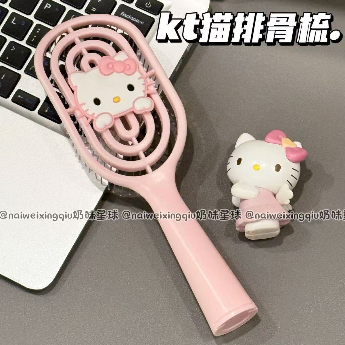 새로운 귀여운 kt 고양이 중공 DIY 갈비 빗 푹신한 마사지 헤어 빗 스타일링 학생 기숙사 젖은 이중 사용