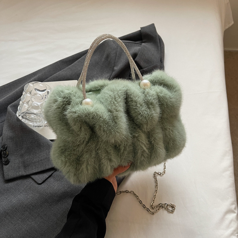 2025冬季毛绒手提包包女日韩新款时尚百搭小众链条单肩斜挎包bags|undefined