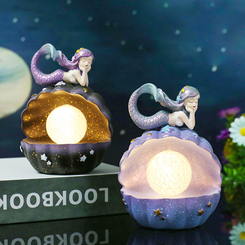 Girly Heart Dream Star Mermaid Star Lamp Bedroom Atmosphere Bedside Shell Night Light Student Birthday Gift