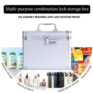 Manufacturer Specializes in Large Cosmetic Cases, Aluminum Alloy High-End Fashionable Solid Color Flip-Top Password Lock Portable Large-Capacity Cases