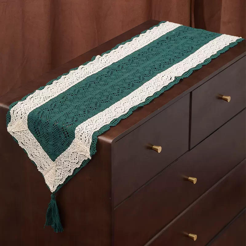棉线钩针蕾丝桌旗鞋柜盖巾盖布餐桌装饰布几何纹客厅美式茶几
