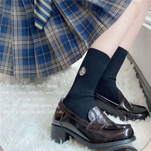 Mary Jane Women's  Autumn New Leather Finish School Style Fashion Matchable JK Thick Heel Medium Wedge Non-Slip Loafers
