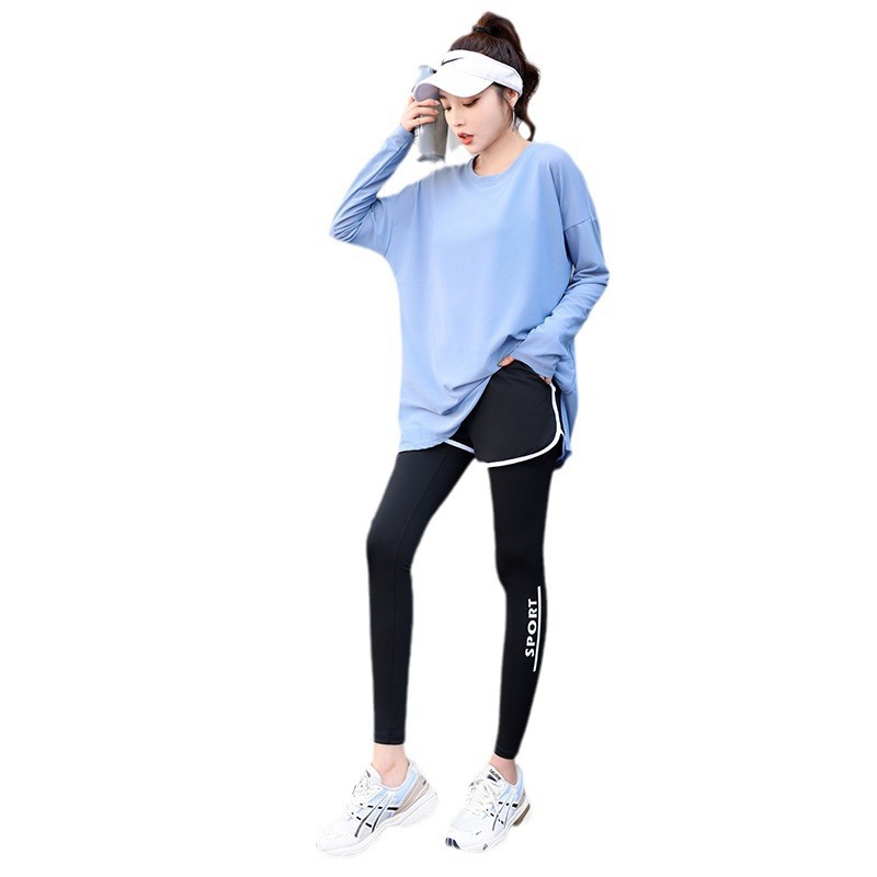 요가복 새로운 대형 풀메쉬 통기성 속건성 긴팔 피트니스복 헬스 러닝 및 에어로빅 스포츠복