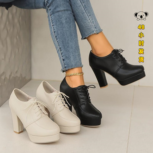 T 99377 White Lace Up Chunky Heel Shoes ��ɫϵ���ָ�Ь