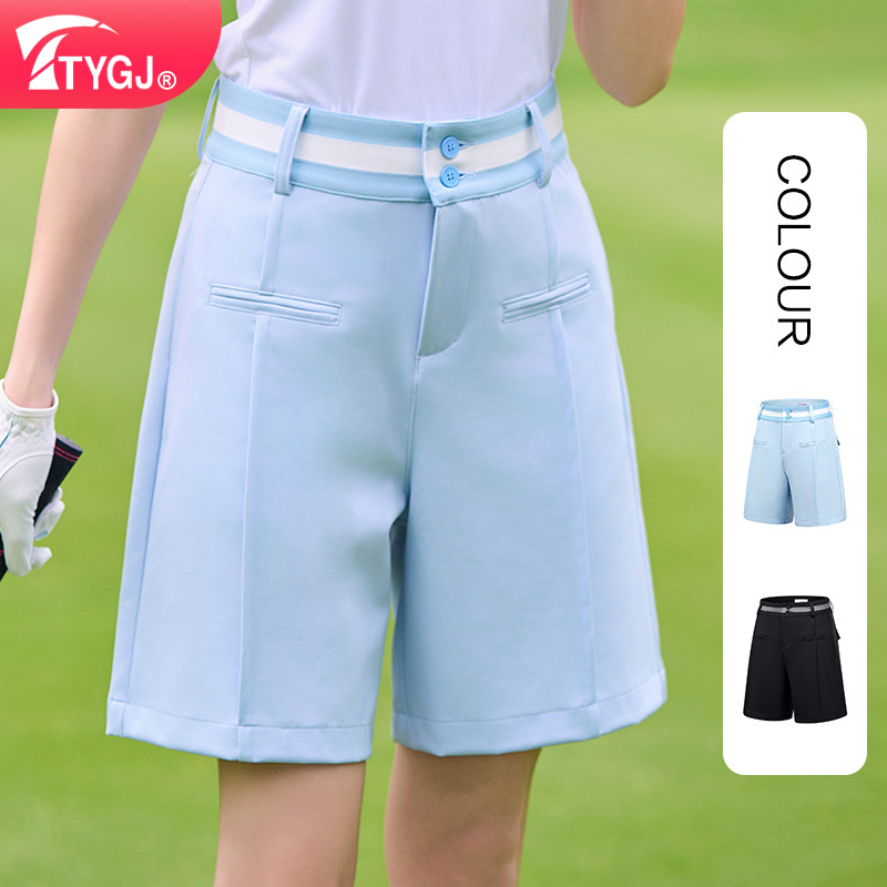 New Summer Golf Shorts, Women's High-Waisted Mid-Pants, Flesh-Covering, Slimming Wide-Leg Pants, Sports and Casual Shorts