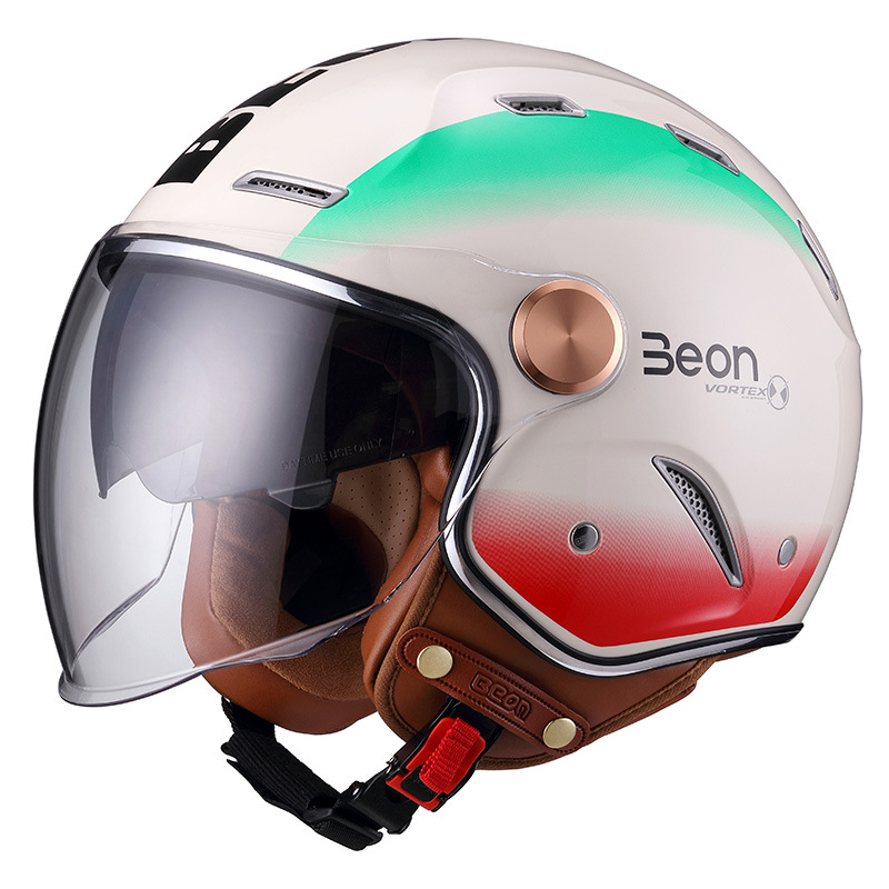 Beon estándar nacional 3C certificado doble lente retro casco motocicleta coche eléctrico 3/4 medio casco caliente cuatro estaciones