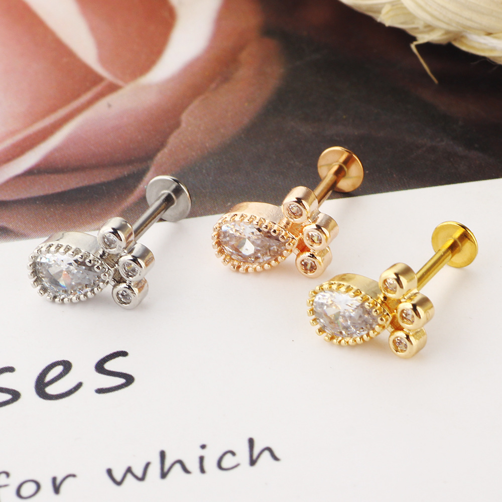 Simple Style Water Droplets Stainless Steel Inlay Zircon Ear Studs 1 Piece