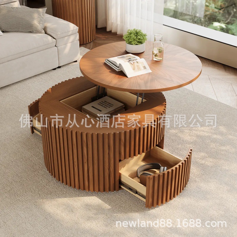Best-selling European and American style adjustable round coffee table for living room, can be produced according to drawings or samples