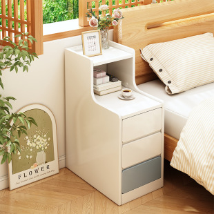Bedside Table Small Extremely Narrow Home Bedroom Creative Sandwich Small Cabinet 2025 Popular Storage Rack Storage Cabinet Integrated