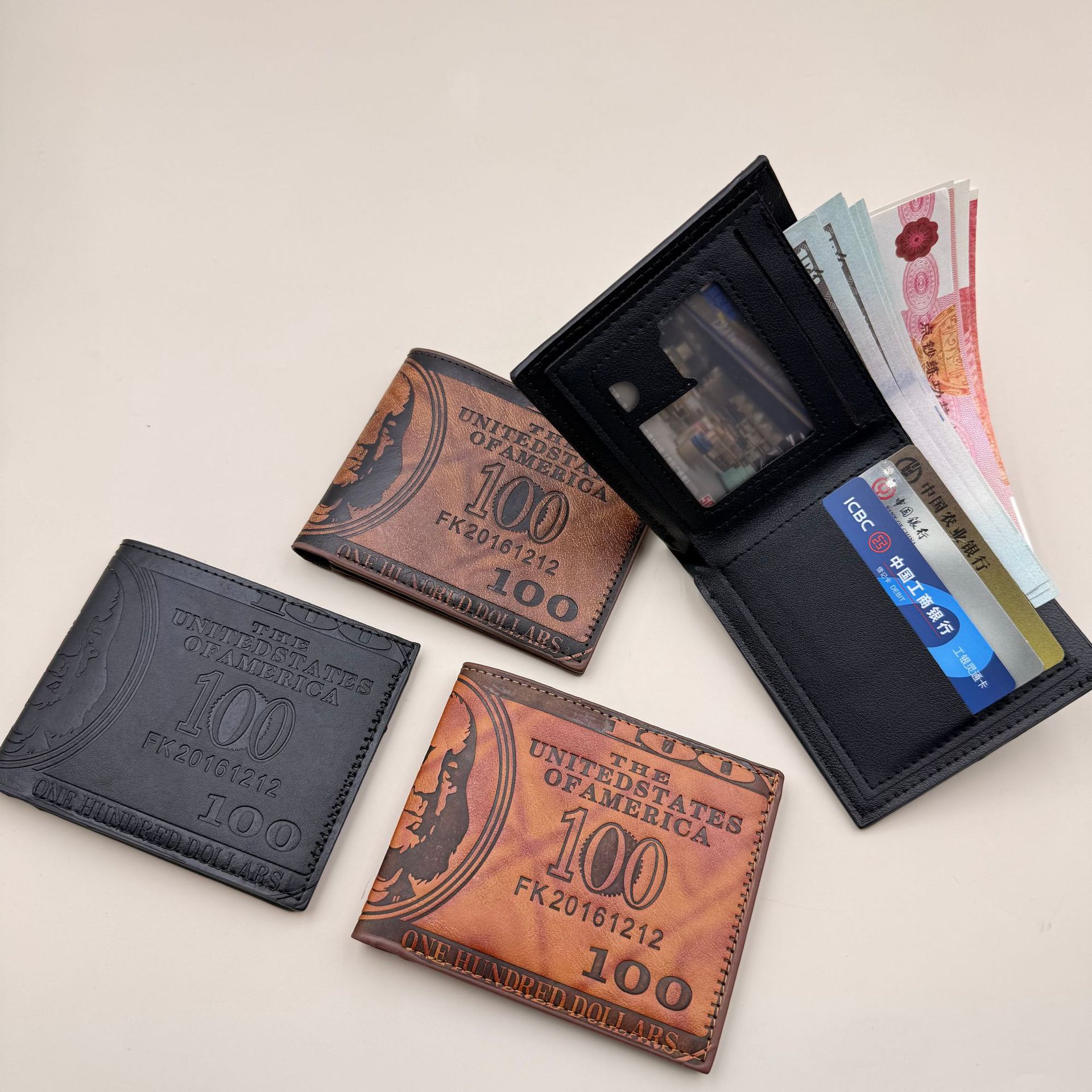 Amazon's Best-Selling Wallet, Men's Short Leather Wallet, Cross-Border Hot-Selling Manufacturer's Ready-Made Retro Dollar Coin Wallet