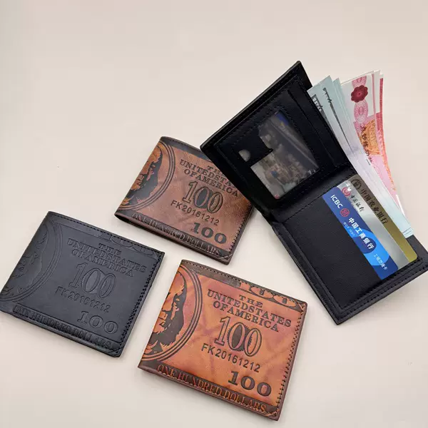 Amazon's Best-Selling Wallet, Men's Short Leather Wallet, Cross-Border Hot-Selling Manufacturer's Ready-Made Retro Dollar Coin Wallet