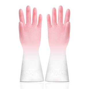 Washing gloves pvc rubber waterproof two-color gloves washing clothes household kitchen cleaning non-slip independent packaging