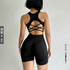 国境を越えたシームレスなヨガ服セットベストパンツ2点セットフィットネスランニング速乾ブラジャー付きスポーツスーツ女性