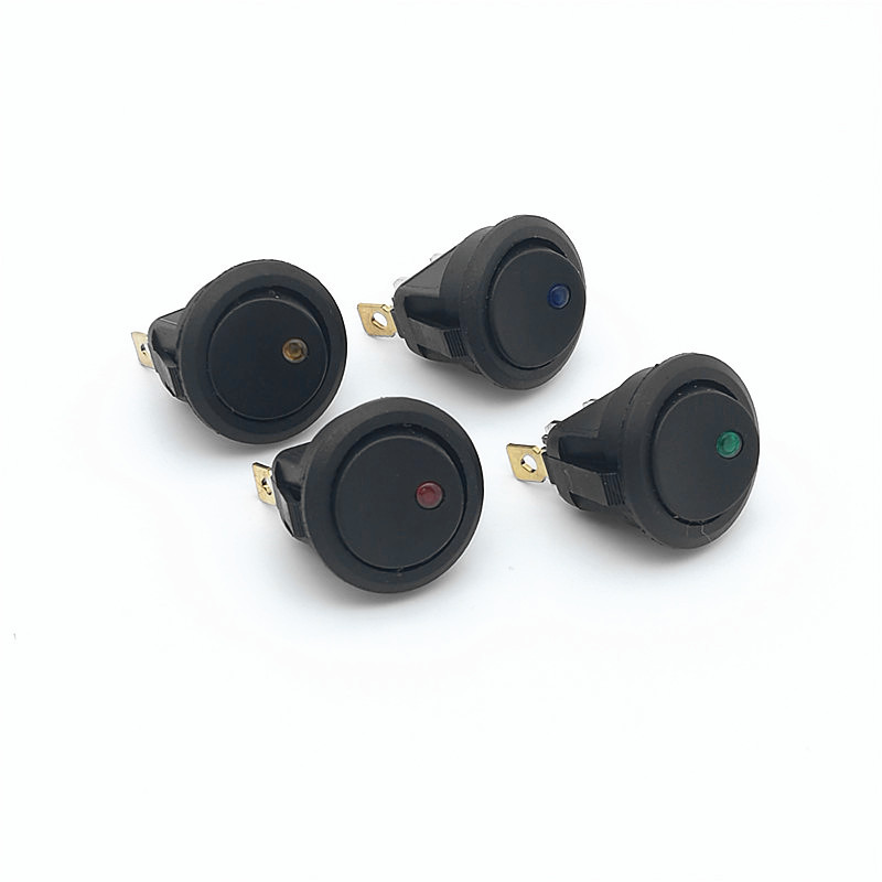圆形LED灯猫眼船型开关12V 20A红黄蓝绿白色上圆下方猫眼带灯开关