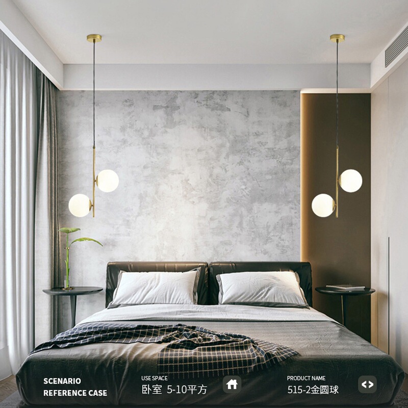 Scandinavian Light Luxury Style Glass Ball Hanging Wire Lamp Bedroom Bedside Chandelier Black Gold G9 Creative Glass Ball Pendant Lamp