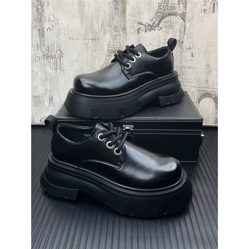 Мужские кожаные туфли с толстой подошной кожей с большой головой увеличены на 8 см