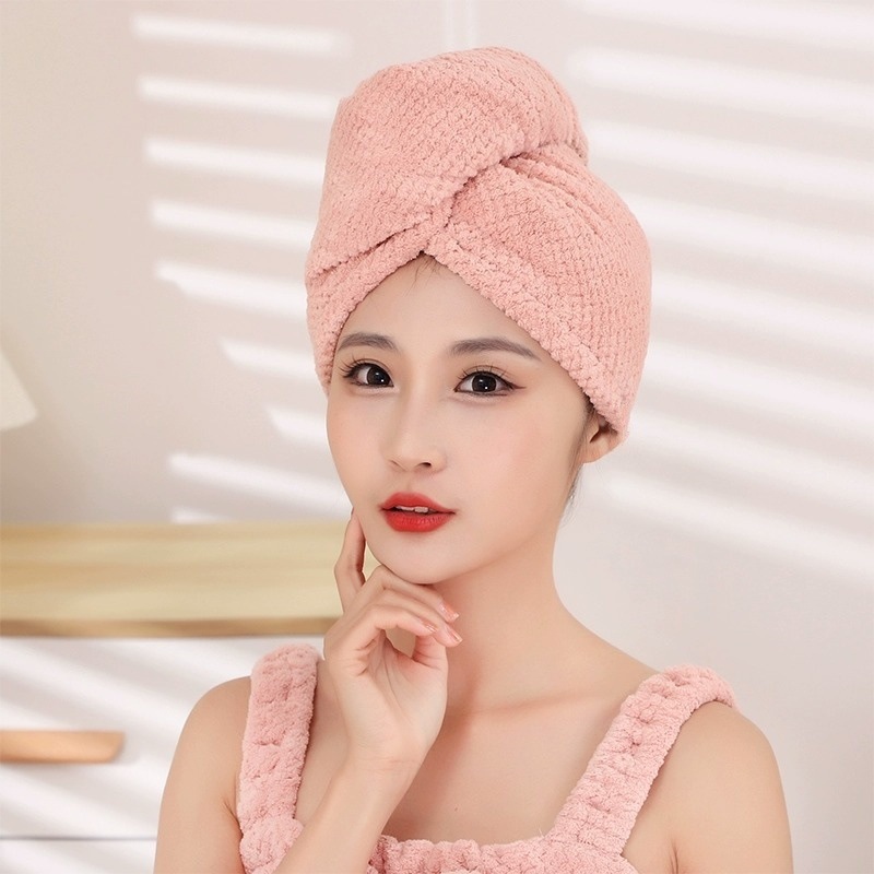 [더블 레이어 파인애플 체크 드라이 헤어캡]-스킨 핑크