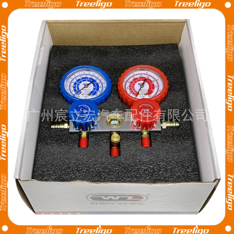 Juego de manómetro de refrigeración de aire acondicionado para automóvil con válvula de doble medidor de refrigerante anticolisión a prueba de explosiones/aceite