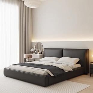 Cream style tofu block bed minimalist Italian leather art bed modern simple double bed 1.8 m master bedroom high-end atmosphere