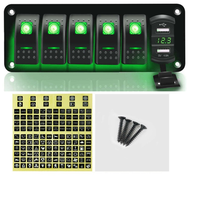 车载5位开关加开关式车充带数显表组合面板带线束汽车用品改装5+1