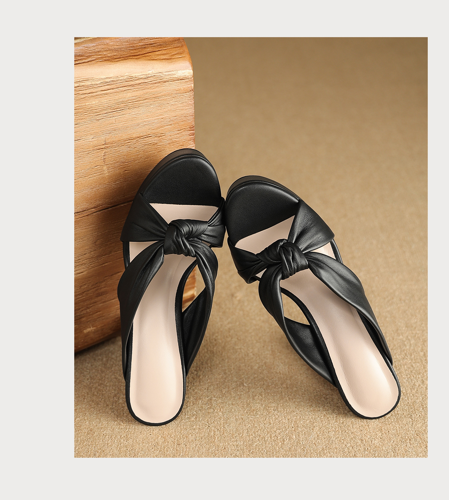 Sandal cao gót nữ mũi hở da cừu mềm, đế xuồng platform, gót vuông 8-10cm, nơ bướm — Hồng 8cm, Xanh da trời 10cm, Hồng 10cm, Trắng kem 8cm chi tiết 23