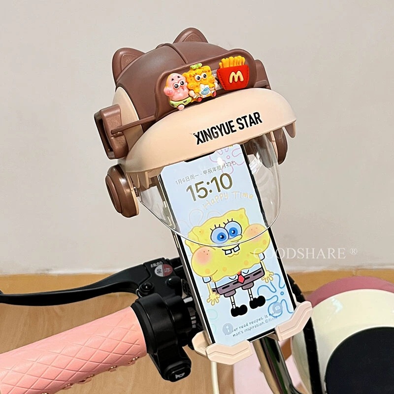 電気自動車携帯電話ナビゲーションホルダーかわいい漫画バッテリー車ユニバーサル小型ヘルメット携帯電話ホルダー耐衝撃日よけと雨よけ|undefined