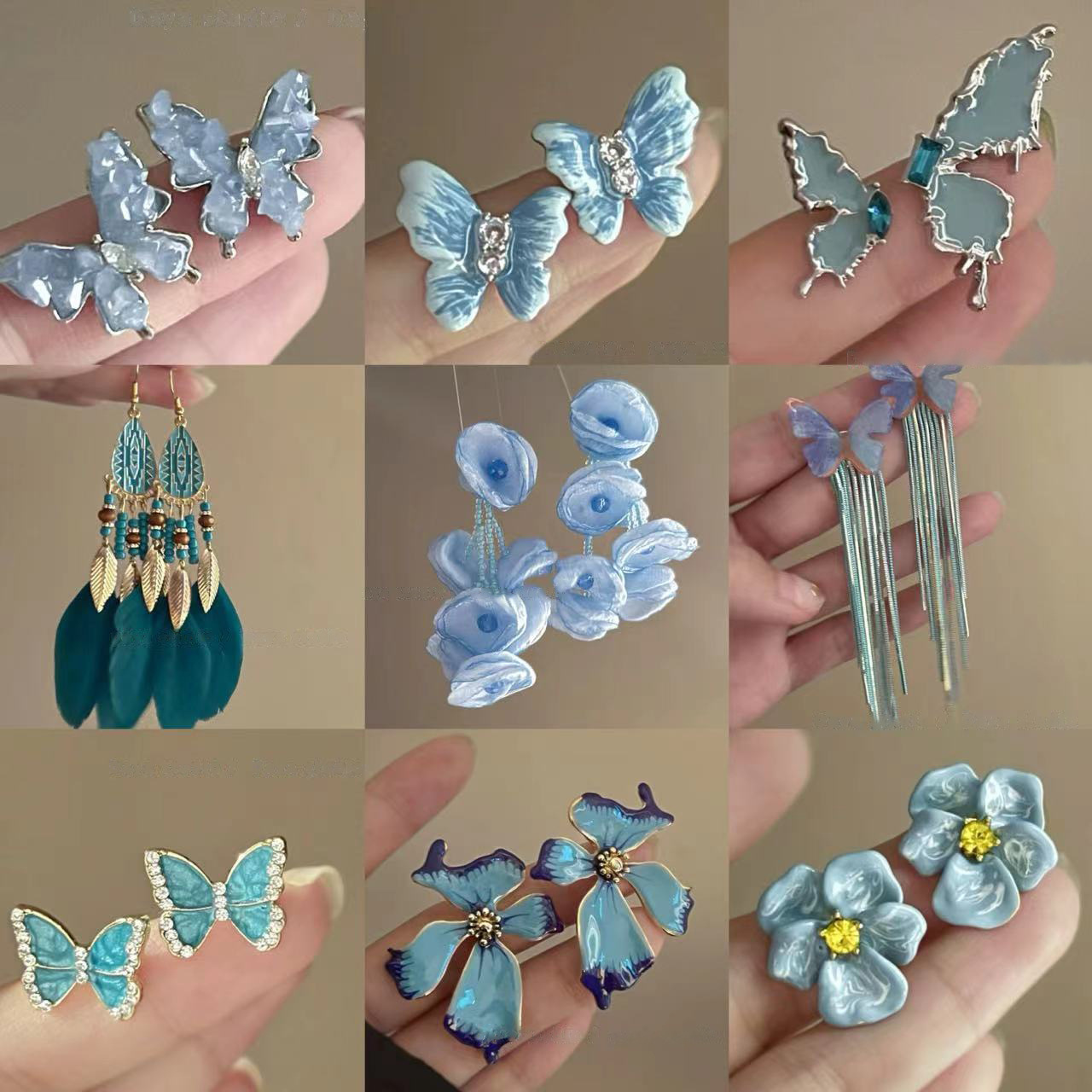 Pendientes de diamantes con incrustaciones de aceite de gota de mariposa azul con aguja de plata Pendientes de temperamento fresco pequeño y artístico Pendientes de alta calidad de lujo ligero de moda