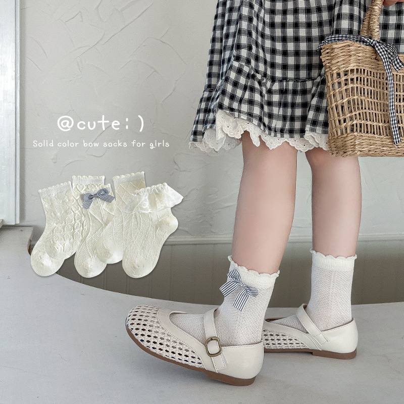 Children's summer thin knee socks with bow