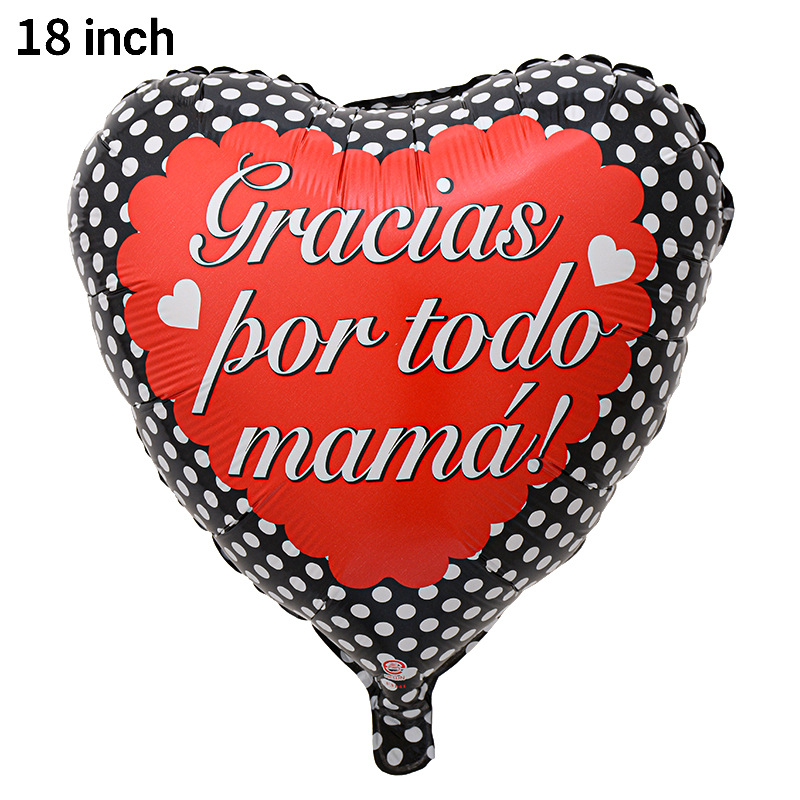Película de aluminio de globo español en forma de corazón de 18 pulgadas Transfronterizo nuevo Día DE LA Madre occidental atmósfera globo arreglo papel de aluminio