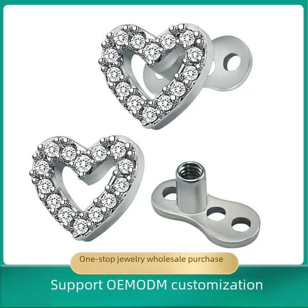 European and American Stainless Steel Jewelry Body Piercing Heart-Shaped Embedded Studs 316 Titanium Steel Inlaid with Zirconia Bone Studs Direct from Manufacturer