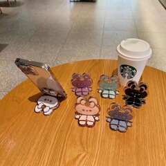 ウサギの化粧鏡携帯電話ホルダーバックステッカー折りたたみミラーかわいい漫画蝶ウサギの携帯電話ケースアクセサリー