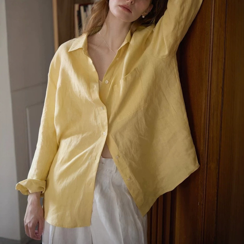2026Ss High-End Japanese Sand-Washed Linen Long-Sleeve Shirt, Korean Style Versatile Thin Sun-Protective Shirt, Chic Top 2026Ss High-End Japanese Sand-Washed Linen Long-Sleeve Shirt, Korean Style Versatile Thin Sun-Protective Shirt, Chic Top