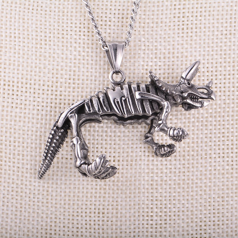 Nuovo ciondolo da uomo in acciaio inossidabile e titanio con scheletro di dinosauro antico, in vendita, collana hip-hop_voghion.com