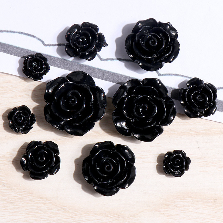 2pcs Black rose flower diy handmade crafts phone case key chain pendant Decoration coffee cup material creative jewelry resin hairpin accessories