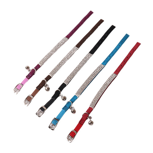 Aminger's new pet products, colorful velvet, elastic buckle, row of diamonds, cat collar, cat collar with bell