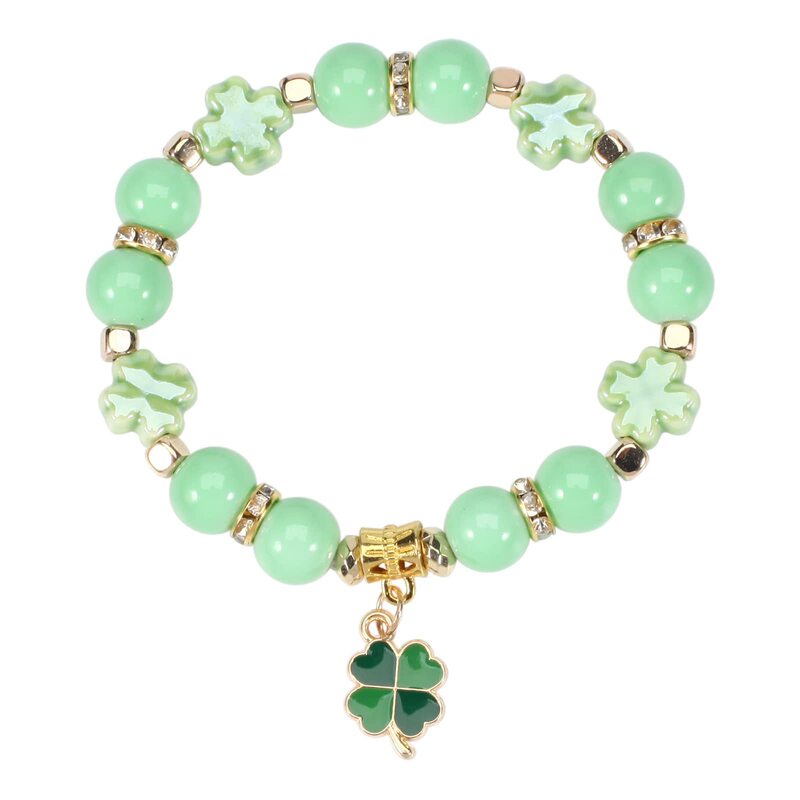 New St. Patrick's Day Bracelet Green Style Four-Leaf Clover Lucky Clover Pendant Stretch Bracelet Beaded Festival New St. Patrick's Day Bracelet Green Style Four-Leaf Clover Lucky Clover Pendant Stretch Bracelet Beaded Festival