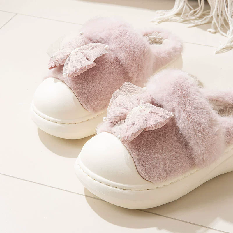 Милые полу-сезон тапочки с бантом, обувь, тёплая пятка наклейка платформа