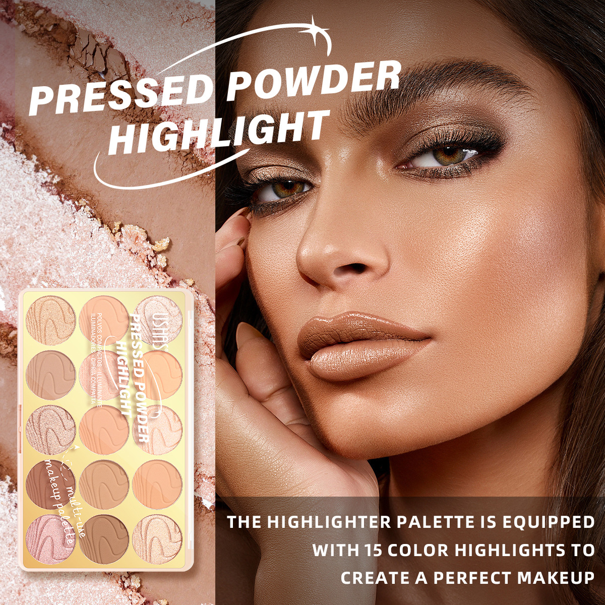 USHAS maquillaje transfronterizo venta caliente alto corrector de CD reparación 15 colores polvo de alto brillo UF096A B