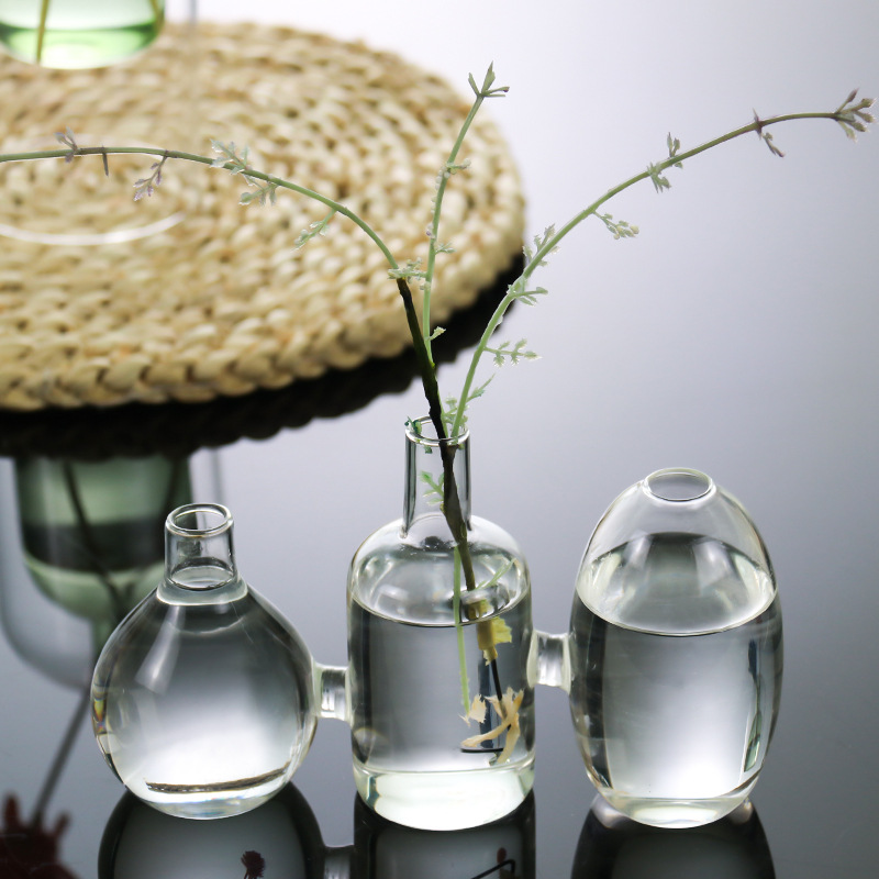 Moda creativa Europea de vidrio transparente florero hidropónico florero de tres piezas florero accesorios para el hogar jarrón de simulación